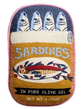 Cost Plus World Market Sardines Tin Accent Pillow - Pink, Blue, Gold, Cream
